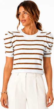 Zilpu Striped Puff Sleeve Knit Top
