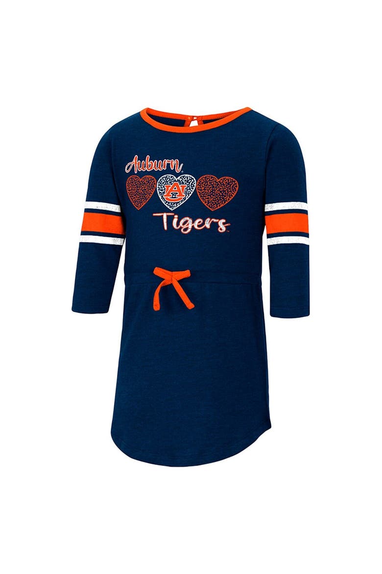 Girls Toddler Colosseum Heathered Navy Auburn Tigers Poppin Sleeve Stripe Dress, Alternate, color, Heather Navy