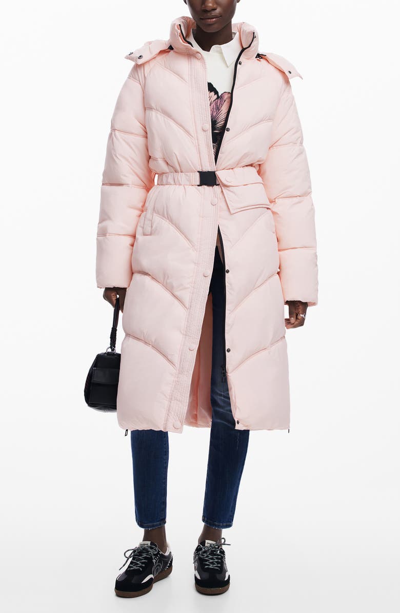 Desigual Hooded Quilted Puffer Longline Coat, Main, color, 