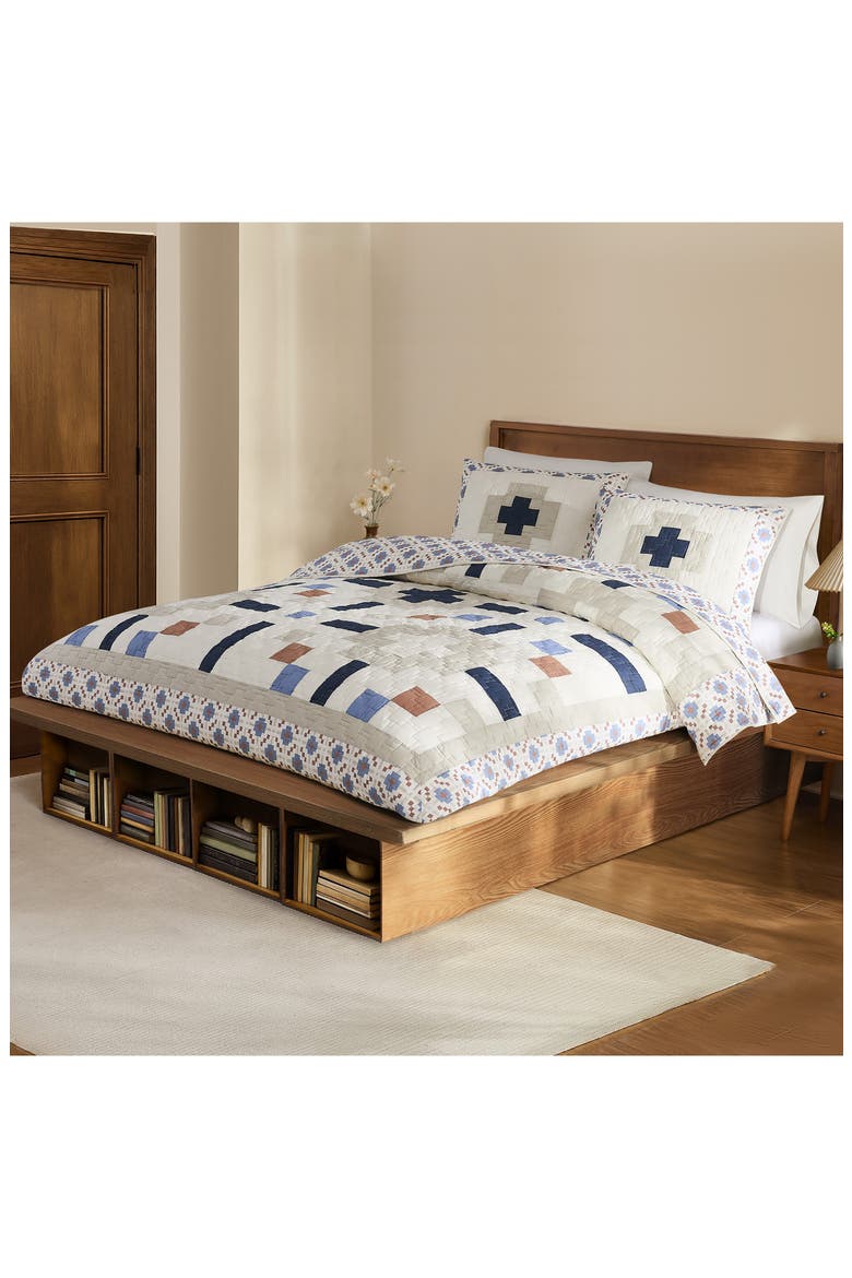 Meadow Summit Quilt & Shams Set, Alternate, color, TAN/ IVORY/ BLUE