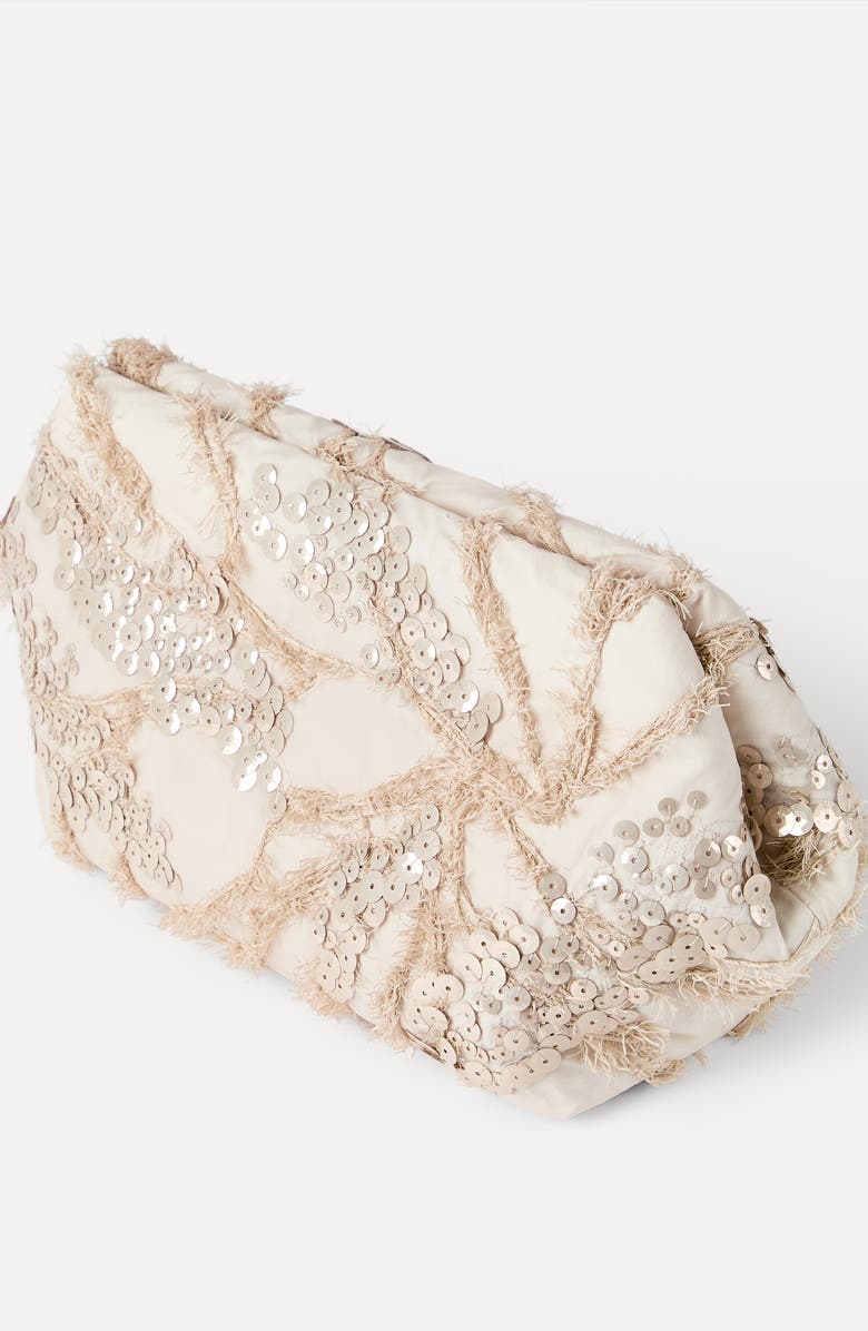 Brunello Cucinelli Pouch bag with dazzling seabed embroidery, Alternate, color, Beige
