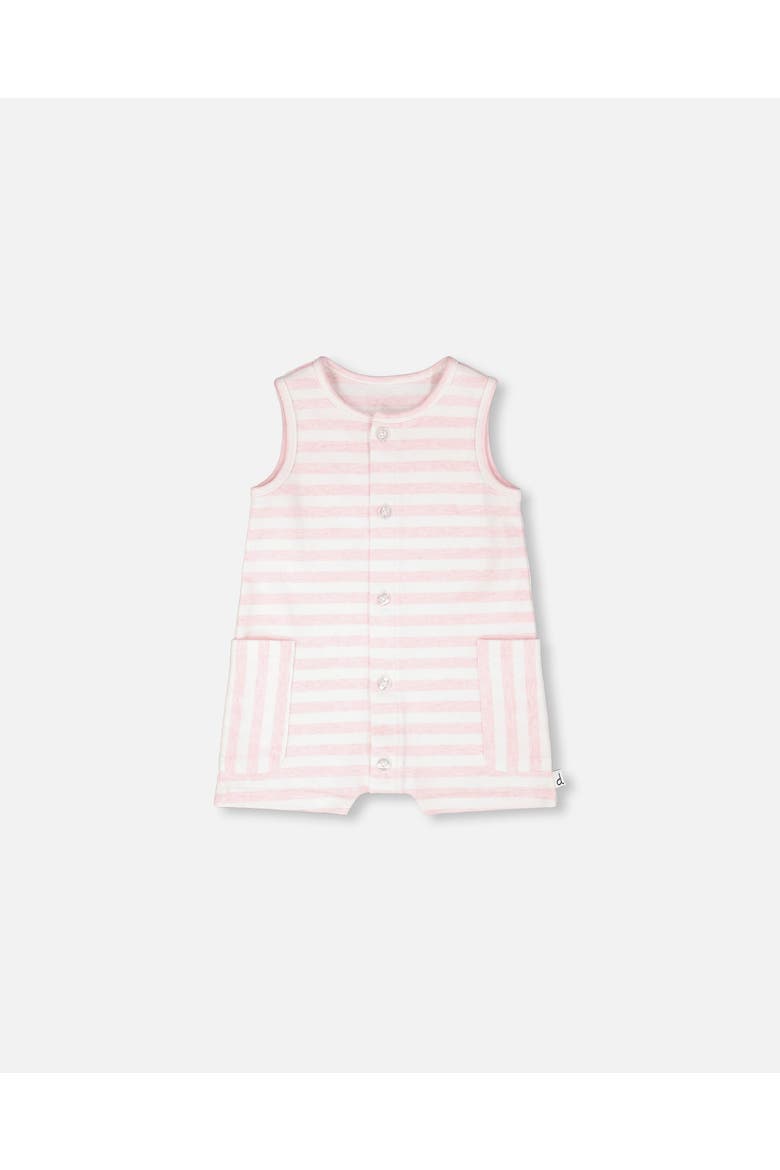Sleeveless Cotton Striped Romper, Main, color, White & Pink Stripes
