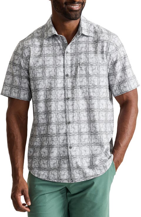 Bahama Coast Flora Check IslandZone® Short Sleeve Button-Up Shirt