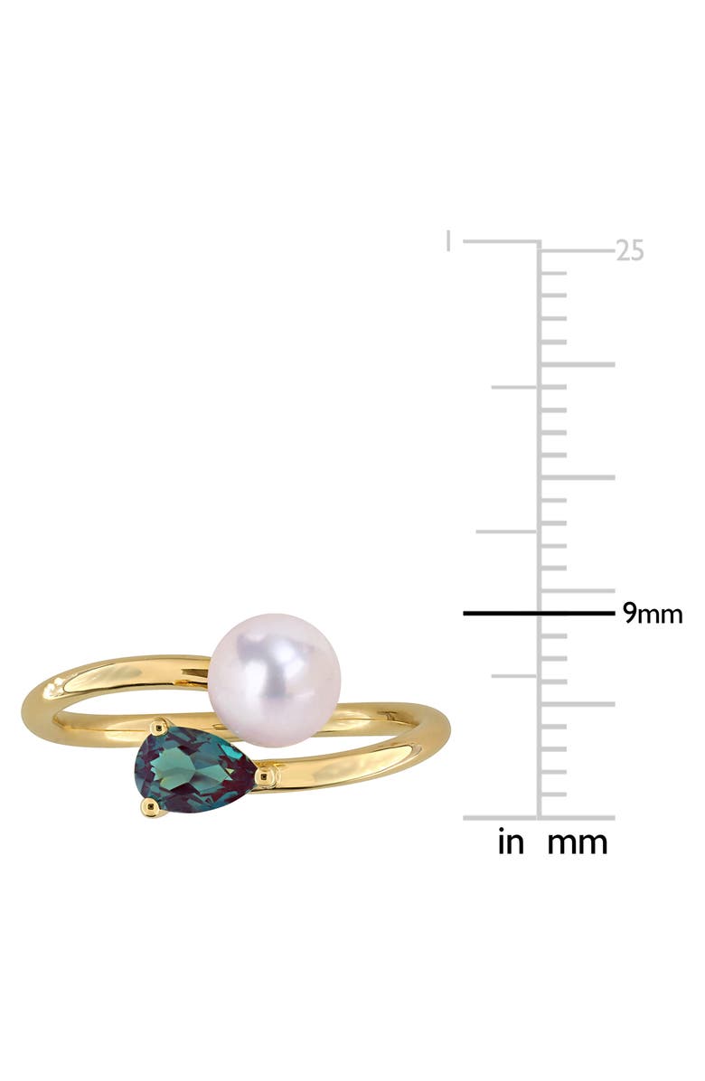 DELMAR 6-6.5mm Cultured Freshwater Pearl & Stone Bypass Ring, Alternate, color, Green