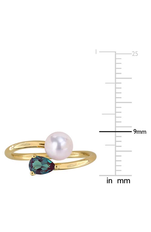Delmar 6-6.5mm Cultured Freshwater Pearl & Stone Bypass Ring In Green