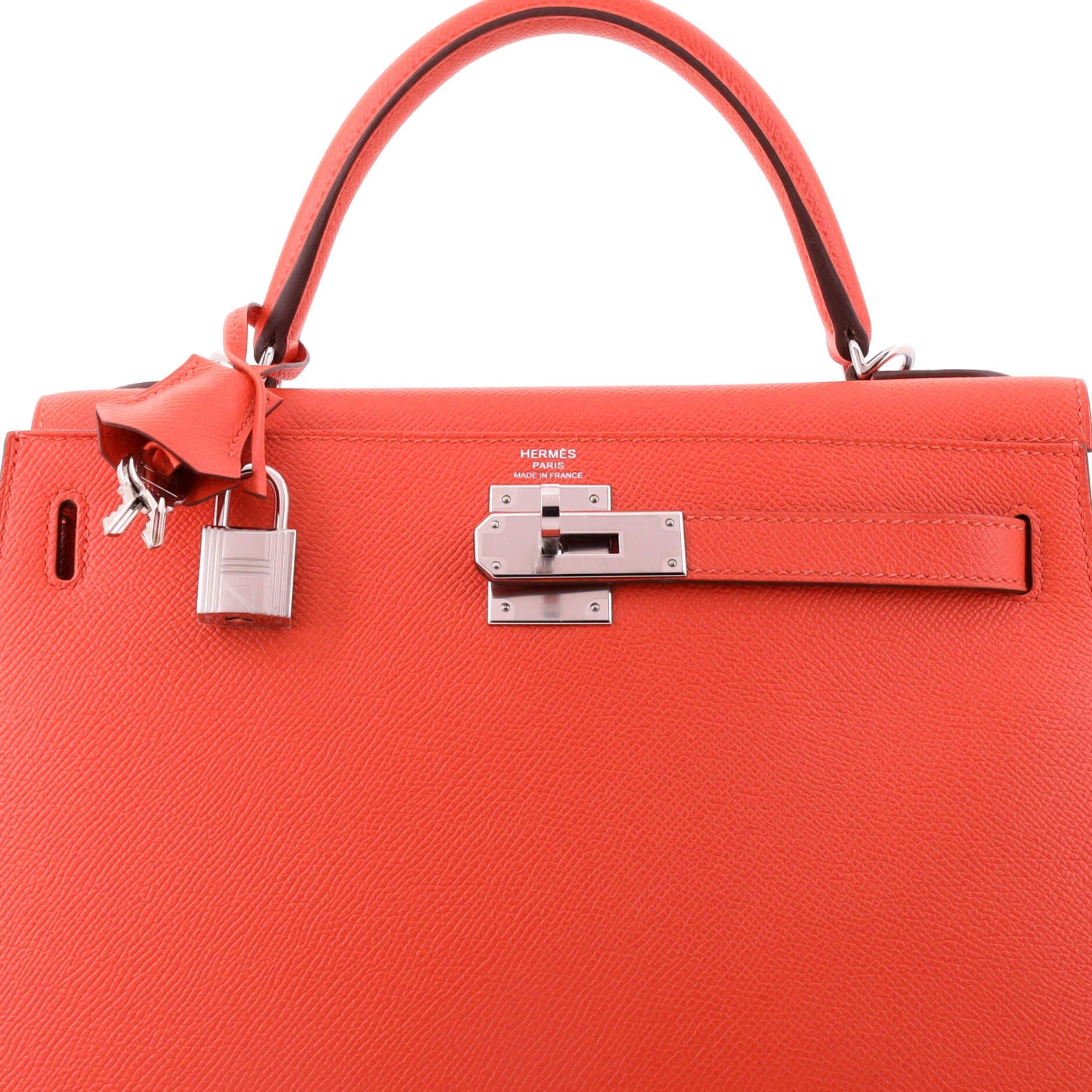 Pre-Owned Hermes Kelly Handbag Orange Epsom with Palladium Hardware 28, Alternate, color, Capucine
