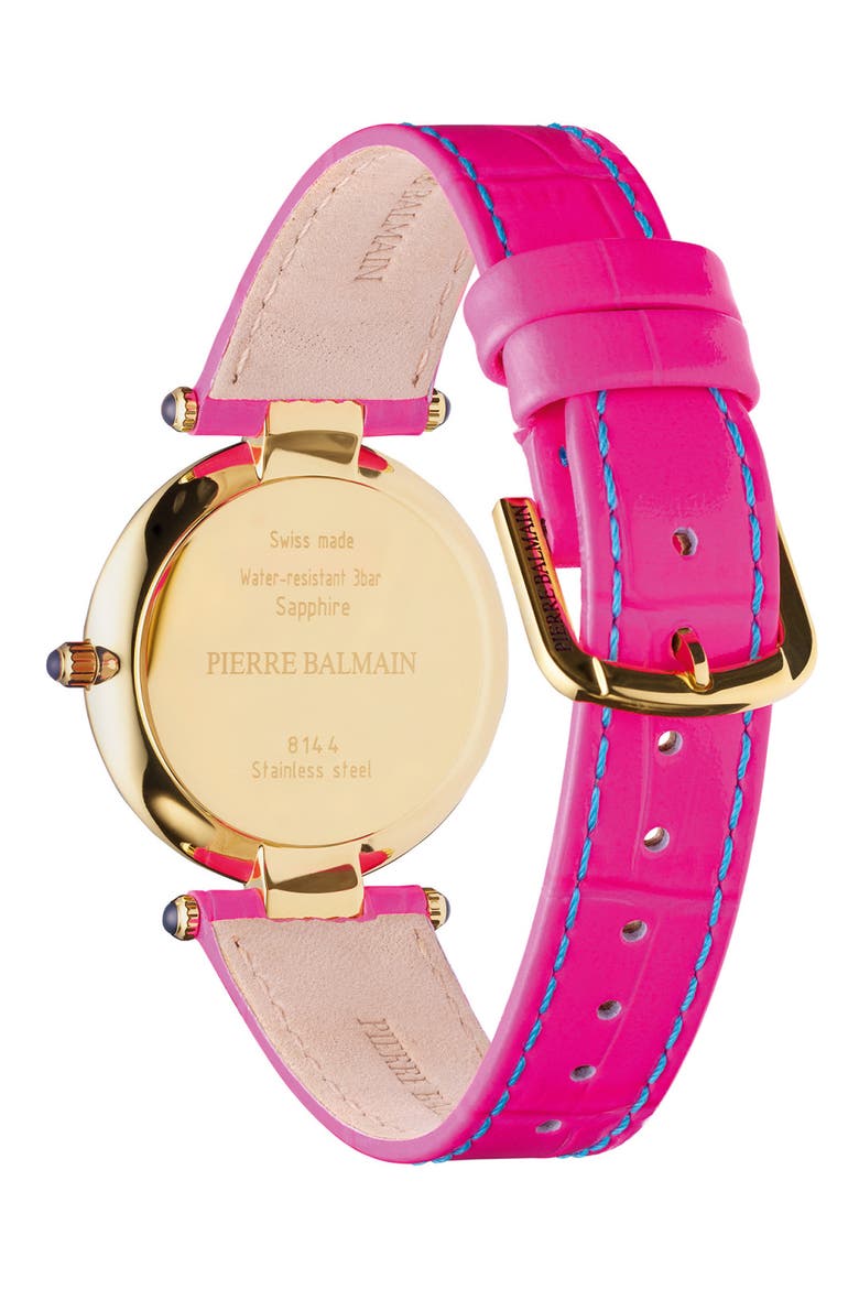 Haute Elegance Leather Strap Watch, 30mm, Alternate, color, STAINLESS STEEL PINK PVD