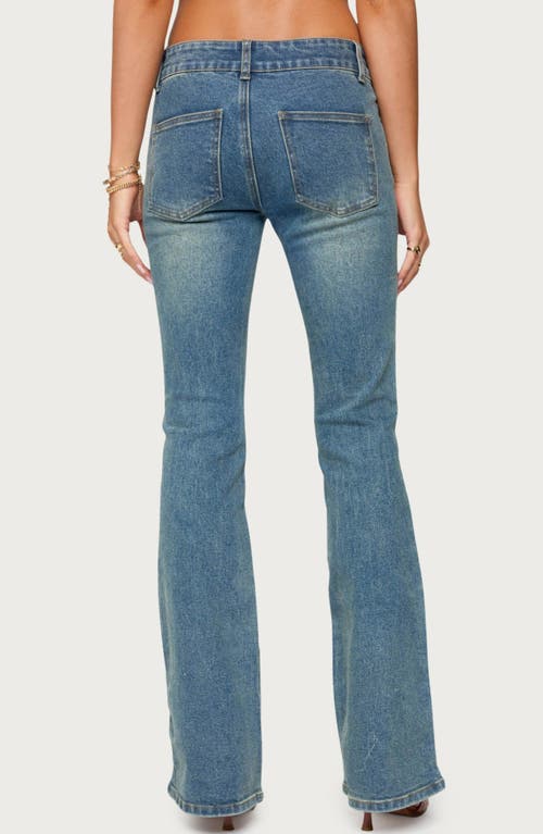 Edikted Mattea Patch Pocket Low Rise Flare Jeans In Blue