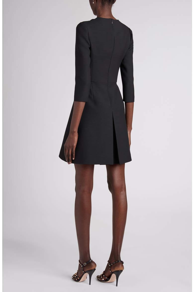 Bow Embellished Pleated Minidress, Alternate, color, BLACK