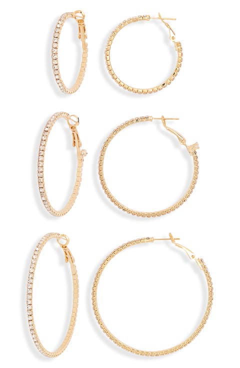 3-Pack Pavé Crystal Hoop Earrings