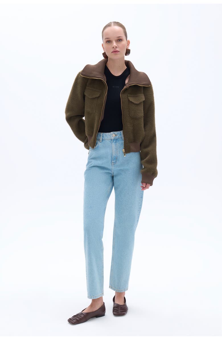 Nocturne Wide Collar Zipper Detailed Knitwear Cardigan, Alternate, color, 