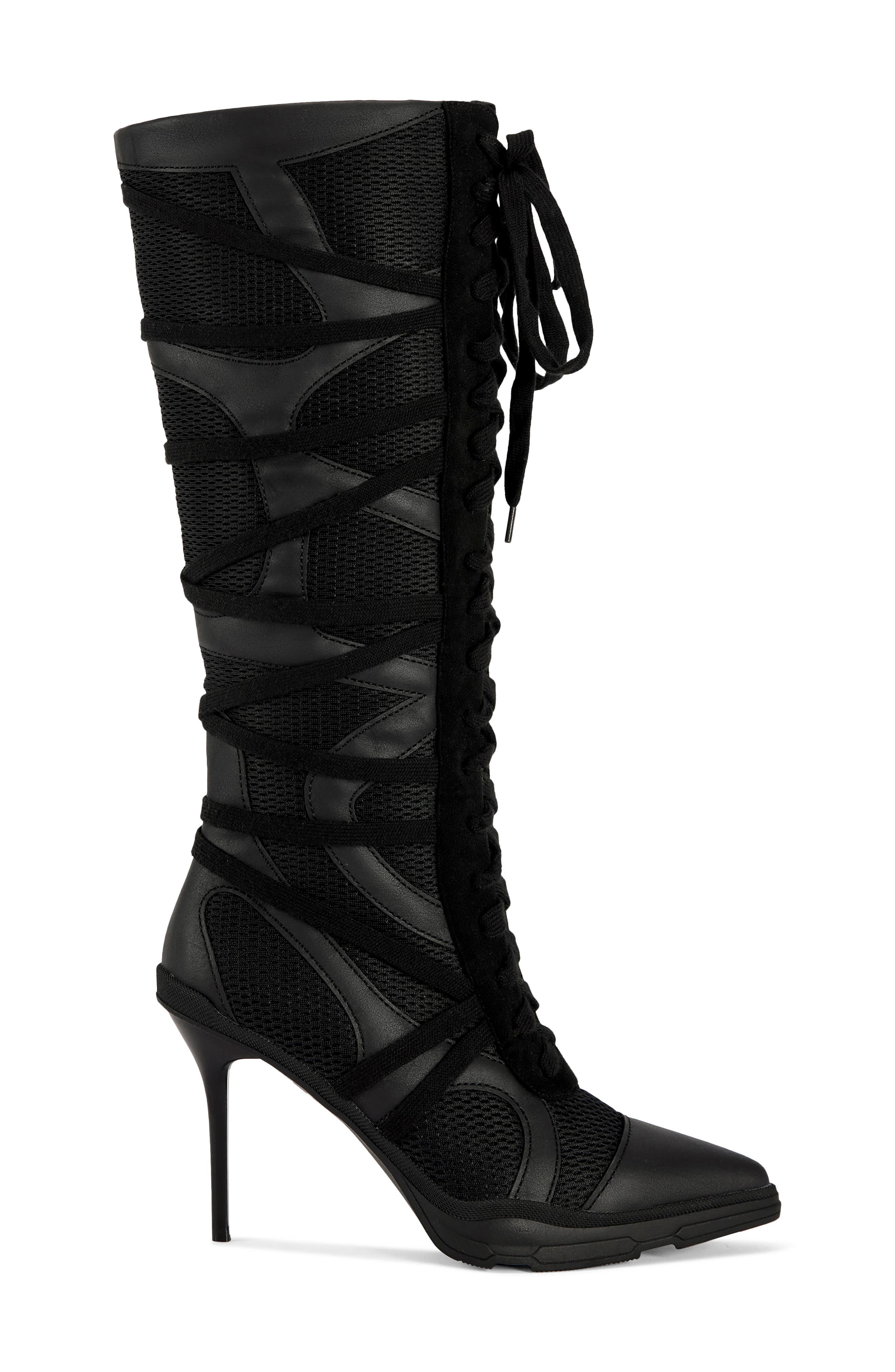 Zayd Lace-Up Tall Boot, Alternate, color, BLACK