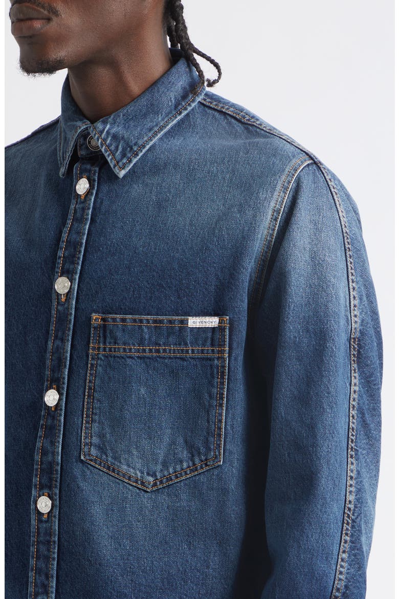 Couture Seam Denim Button-Up Shirt, Alternate, color, GREY BLUE