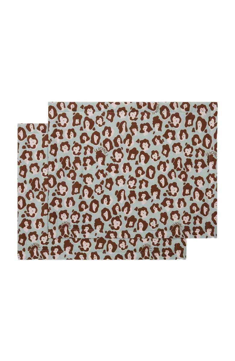 La DoubleJ Placemats Set Of 2 (35X45) Lady Leopard Acqua Acquamarin, Main, color, Lady Leopard Acqua Acquamarin