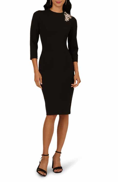 Adrianna Papell Floral Appliqué Crepe Sheath Cocktail Dress