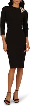 Adrianna Papell Floral Appliqué Crepe Sheath Cocktail Dress