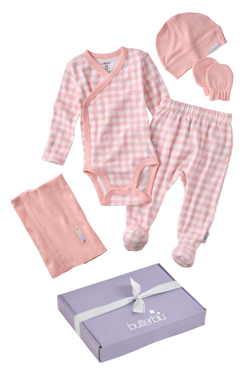 BUTTERBLU Check Me Out 6-Piece Baby Gift Set, Main, color, Pink Check