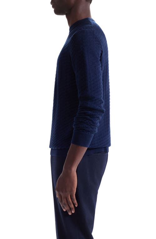 Bugatchi Pyramid Stitch Merino Wool & Silk Crewneck Sweater In Blue