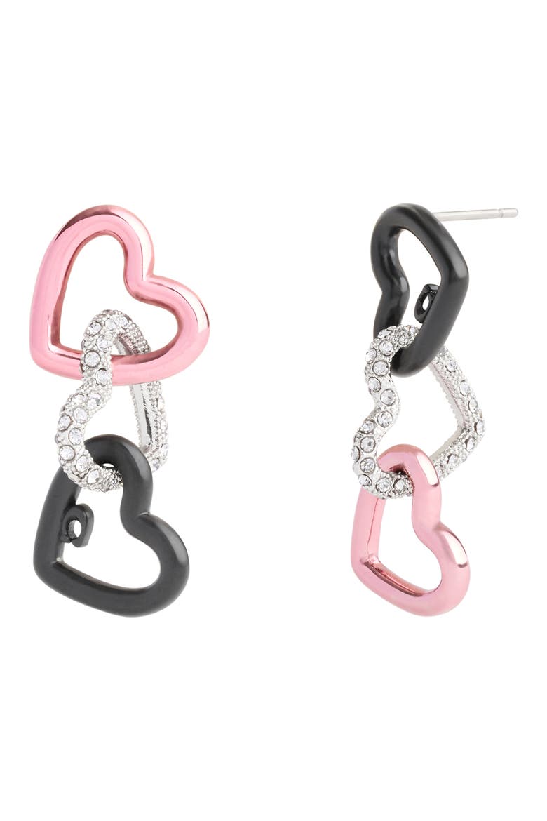 Linked Heart Drop Earrings, Main, color, MULTI/ RHODIUM