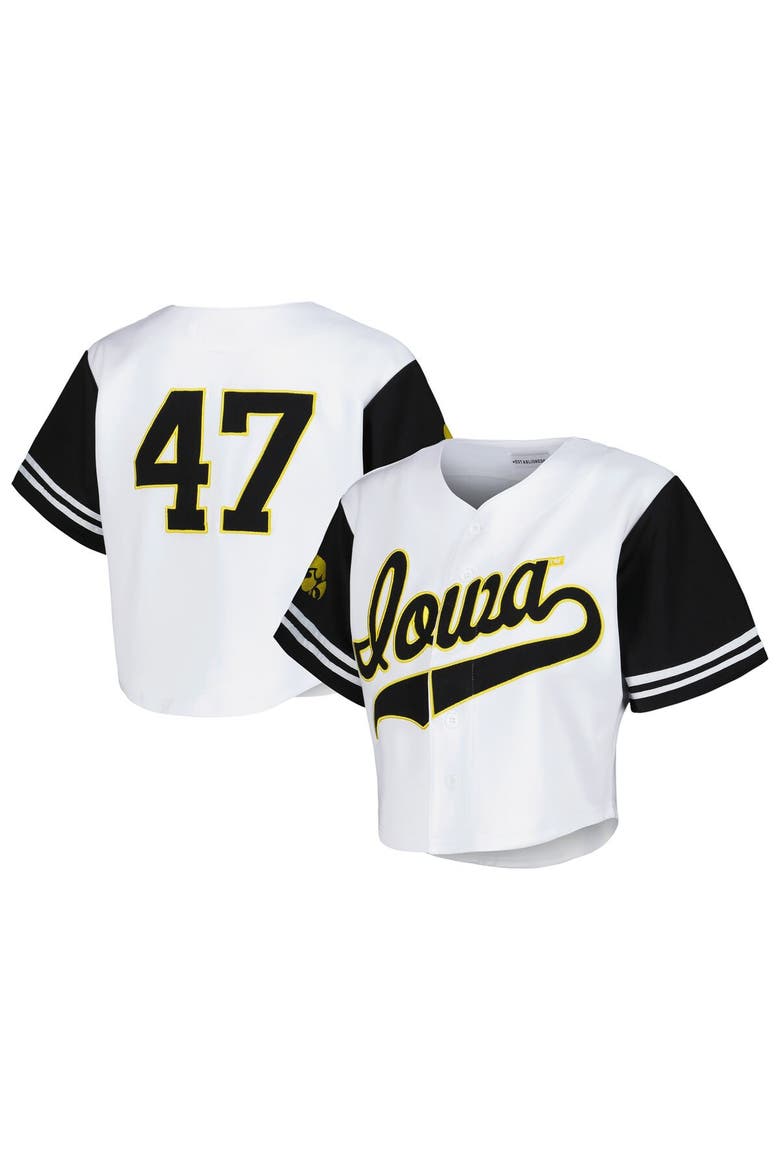 Women's Established & Co. White Iowa Hawkeyes Baseball Jersey Cropped T-Shirt, Main, color, White