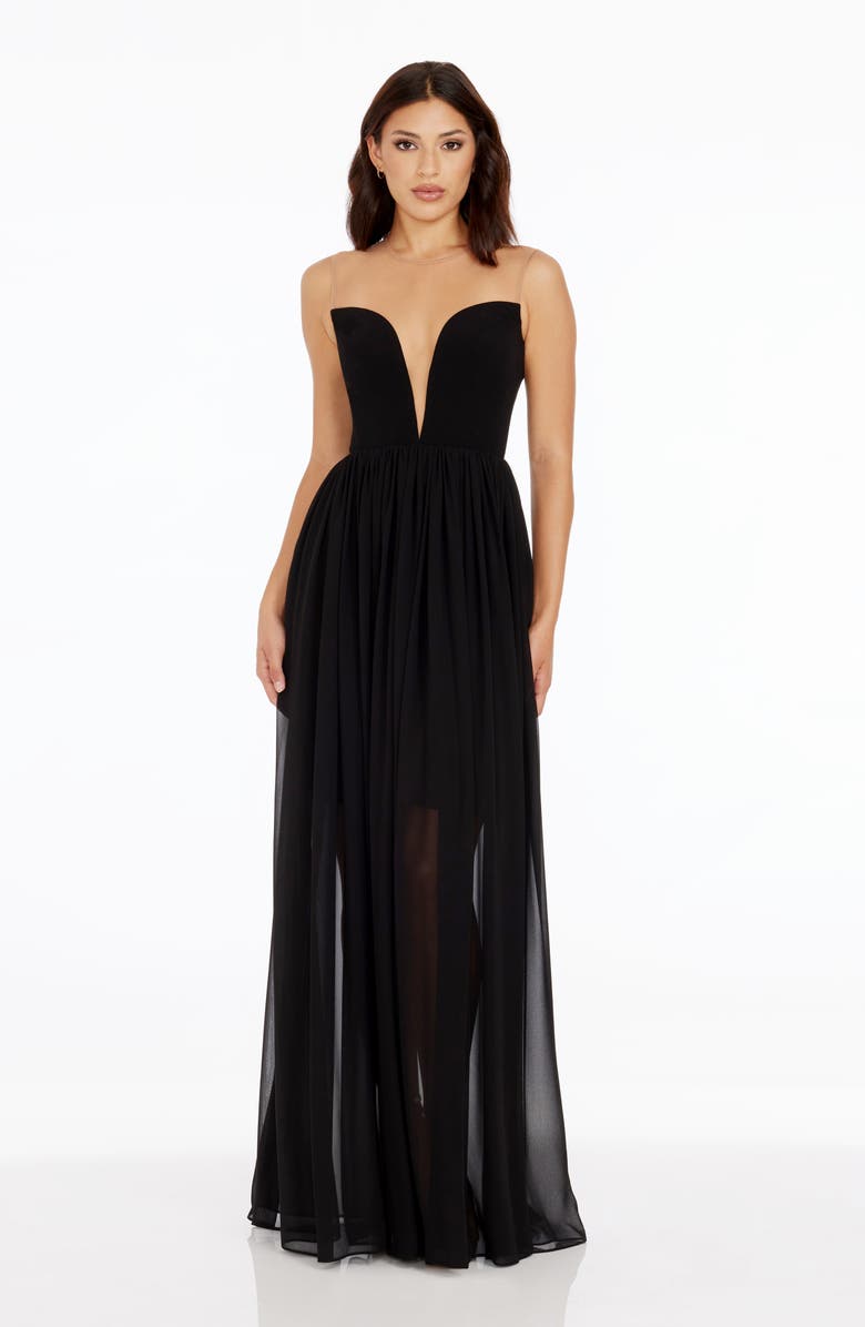 Dress the Population Eleanor Illusion Neck Gown, Alternate, color, Black