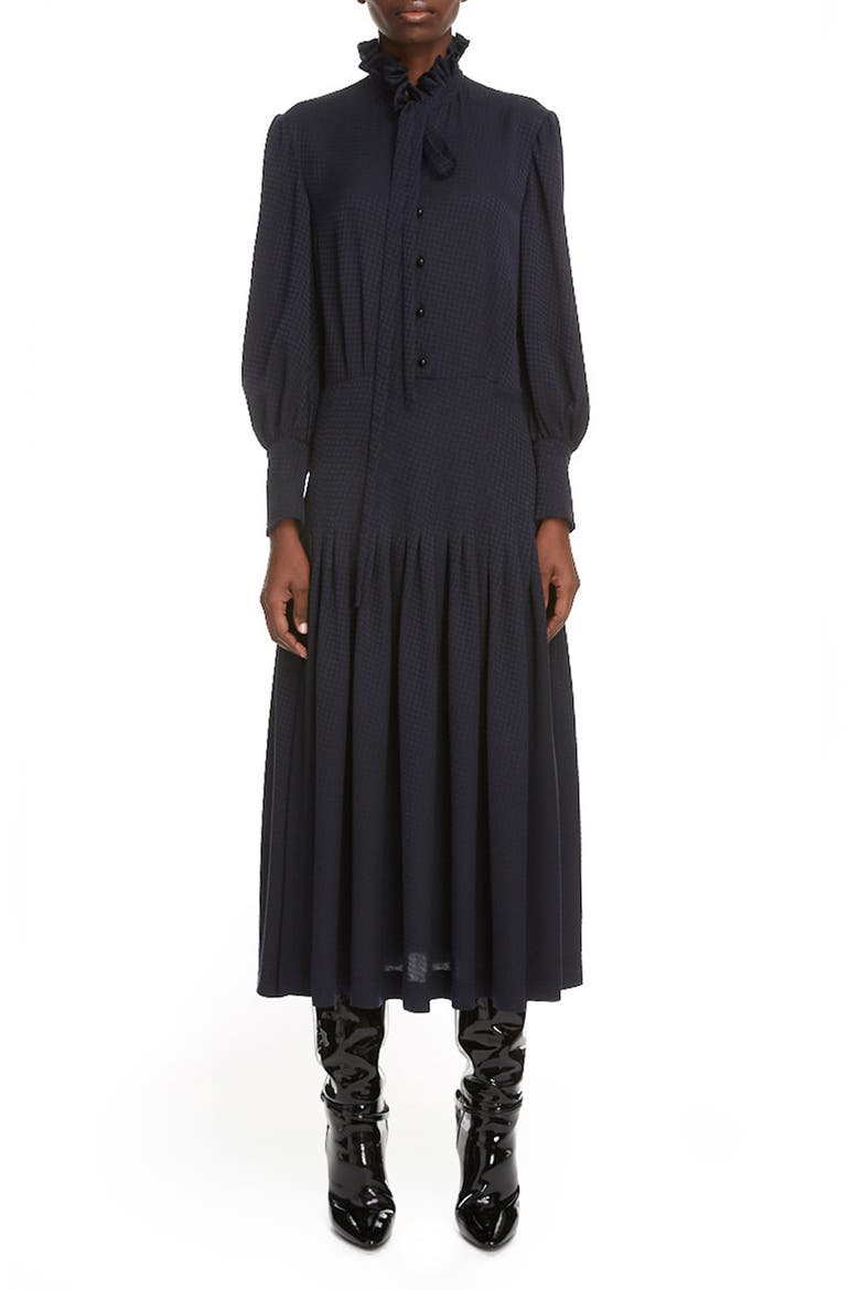 Houndstooth Jacquard Long Sleeve Midi Dress, Main, color, NAVY