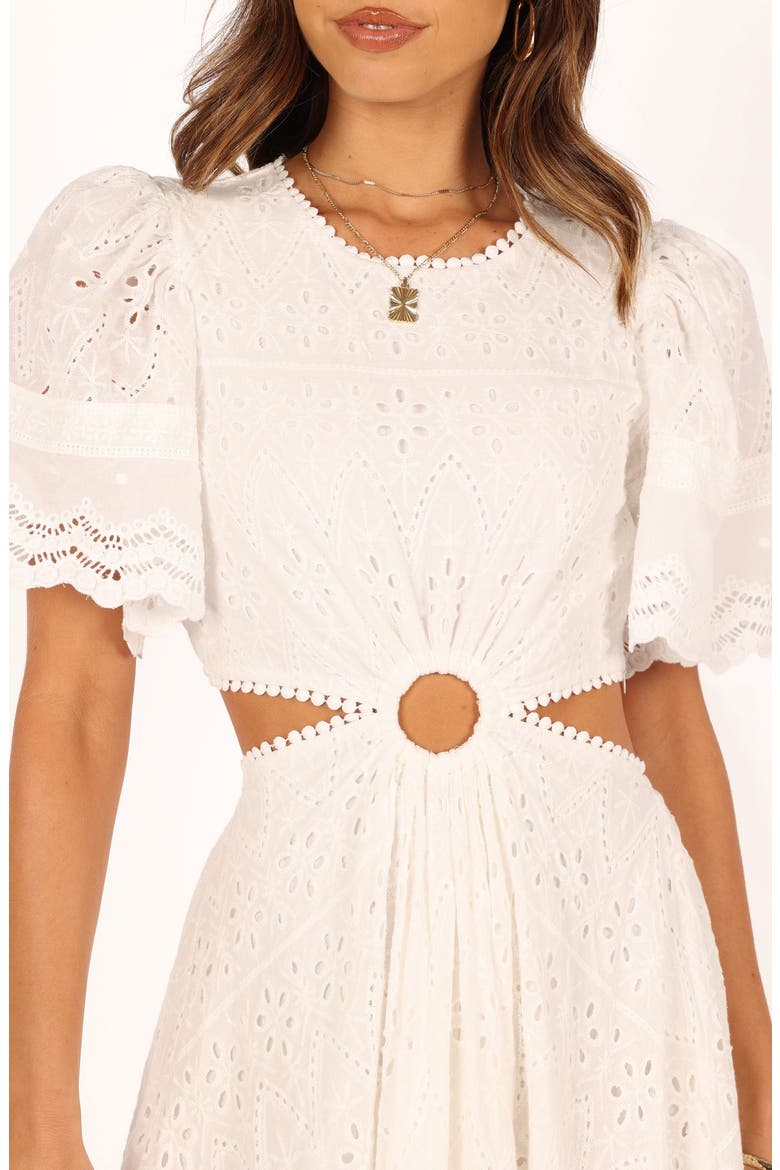 Merletto Short Sleeve Cutout Eyelet Maxi Dress, Alternate, color, WHITE
