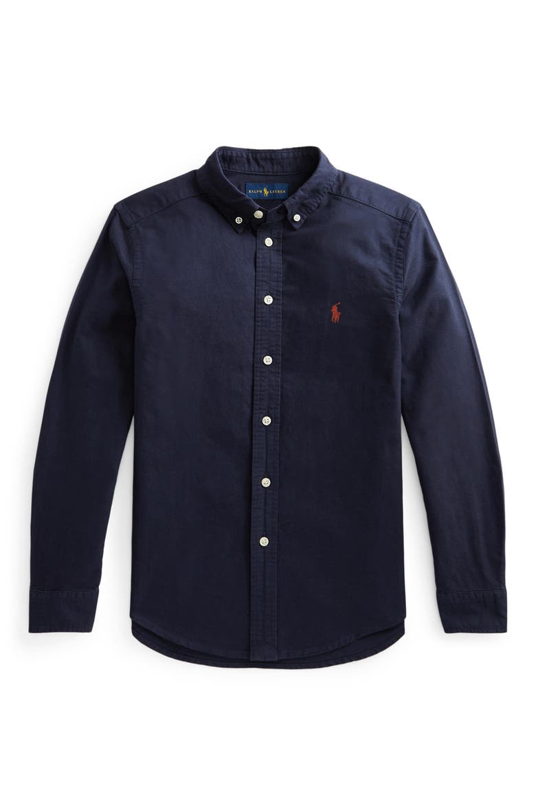 Kids' Long Sleeve Oxford Shirt, Main, color, RL NAVY