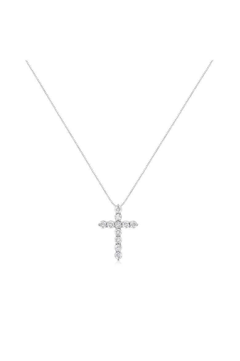 Silver 1.0 Cttw Prong Set Diamond Cross 18" Pendant Necklace, Alternate, color, White