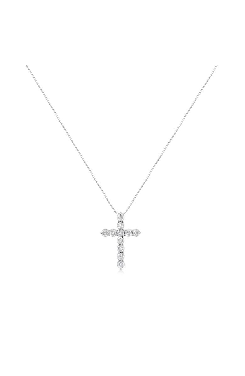 Haus of Brilliance Silver 1.0 Cttw Prong Set Diamond Cross 18" Pendant Necklace, Alternate, color, White