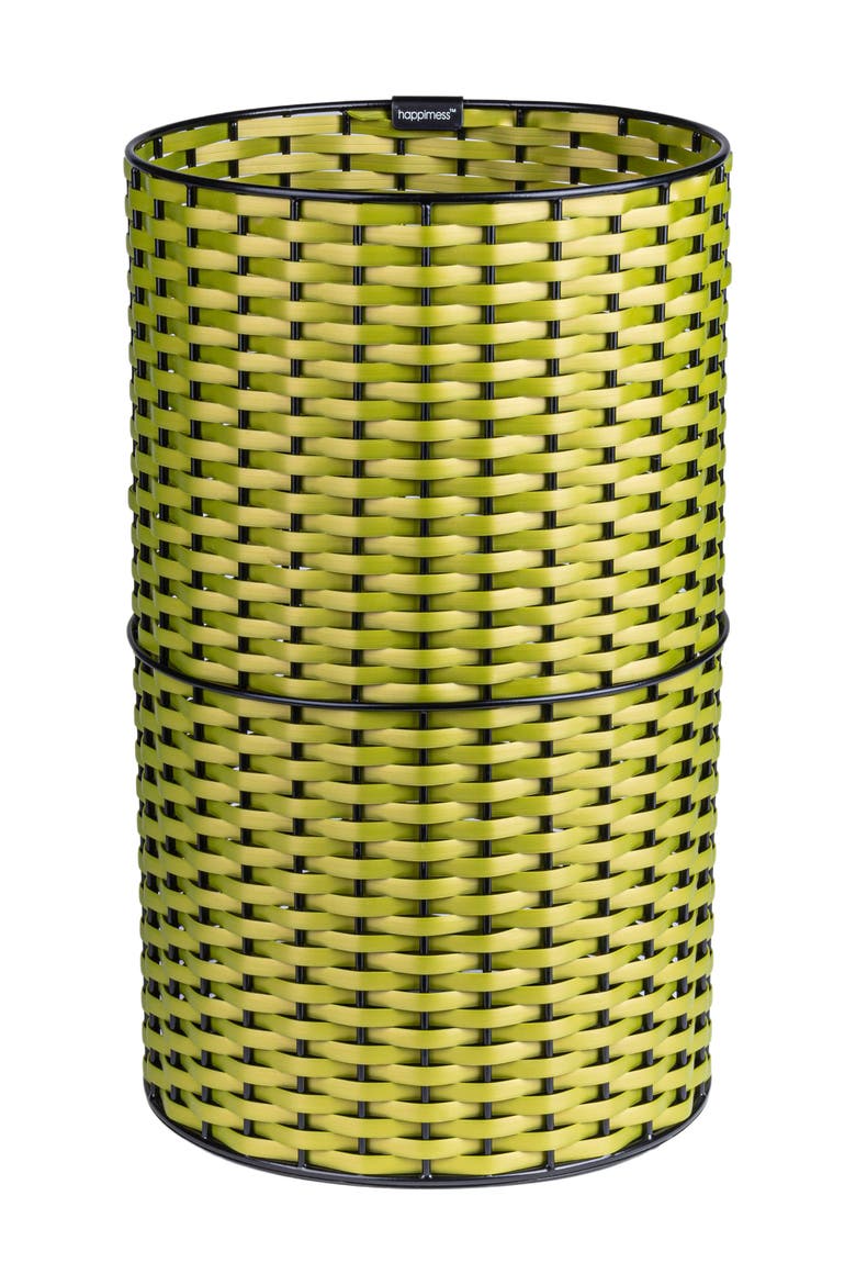 Cecil Modern Natural Wicker Cylinder Waste Basket, Main, color, Pear Green/Black
