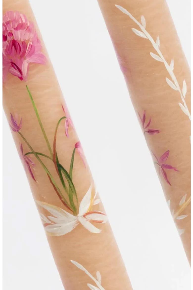 Set of 2 Hand-Painted Tapers - In Bloom, Alternate, color, Pink
