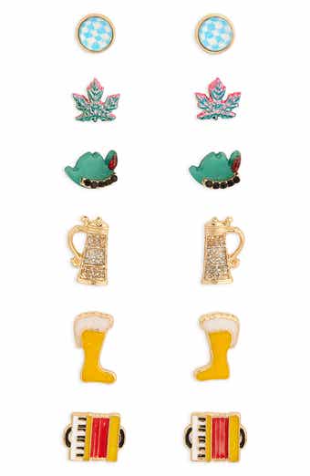 Leith Set of 6 Beer Boot Stud Earrings
