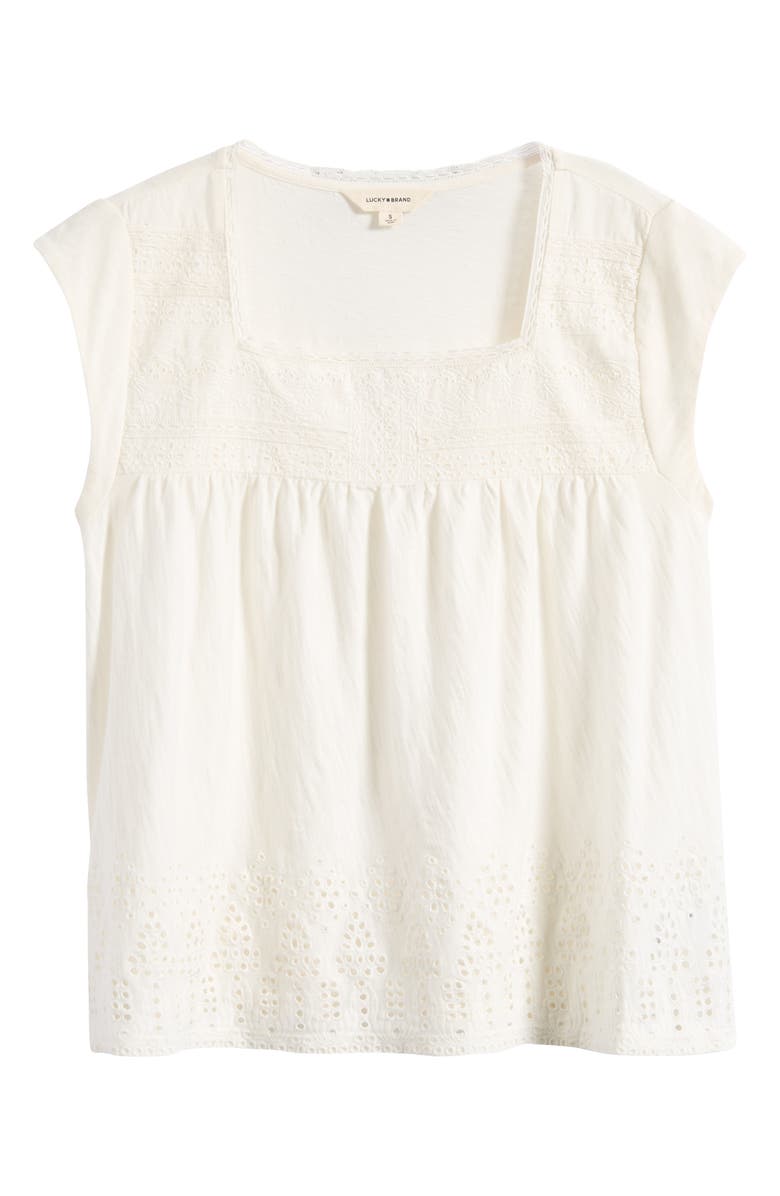 Lucky Brand Eyelet Lace Top, Main, color, Whisper White
