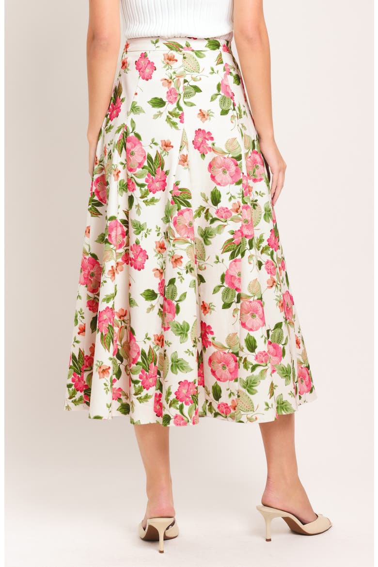 Floral Cotton Twill Midi Skirt, Alternate, color, IVORY