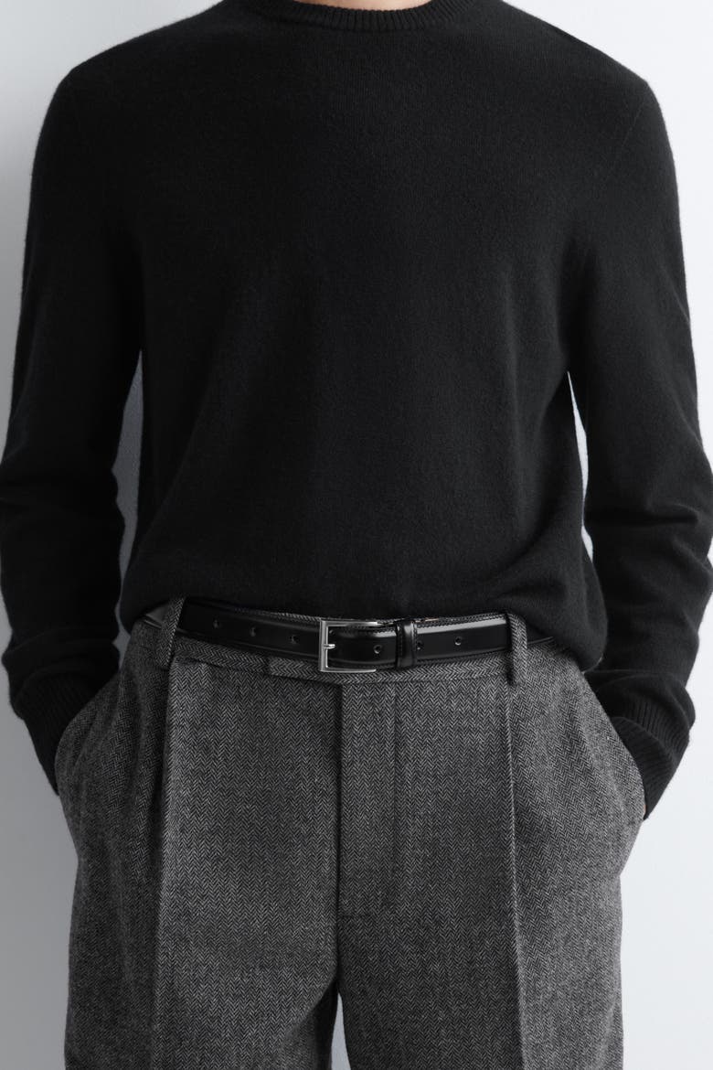 Leather Belt, Main, color, BLACK