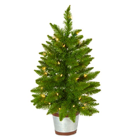 2-ft Providence Pine Artificial Christmas Tree in Decorative Planter with 35 Warm White Lights and 51 Bendable Branches