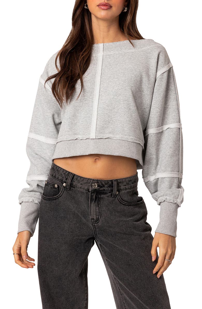 EDIKTED Inside Out Crop Sweatshirt, Main, color, Gray-Melange