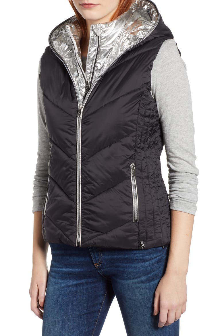 Hooded Puffer Vest, Alternate, color, MATTE BLACK / SILVER