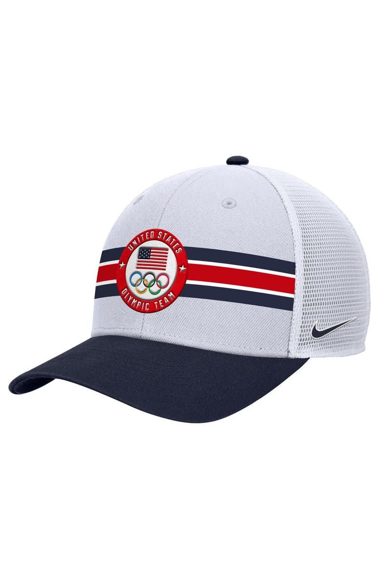 Men's Nike  White Team USA Rise Colorblock Trucker Adjustable Hat, Main, color, White
