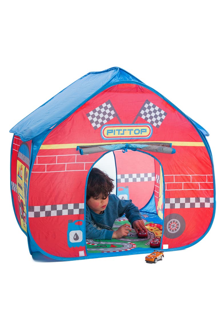 Pop It Up Pit Stop Tent With Race Mat Playhouse, Red, Alternate, color, Multicolored