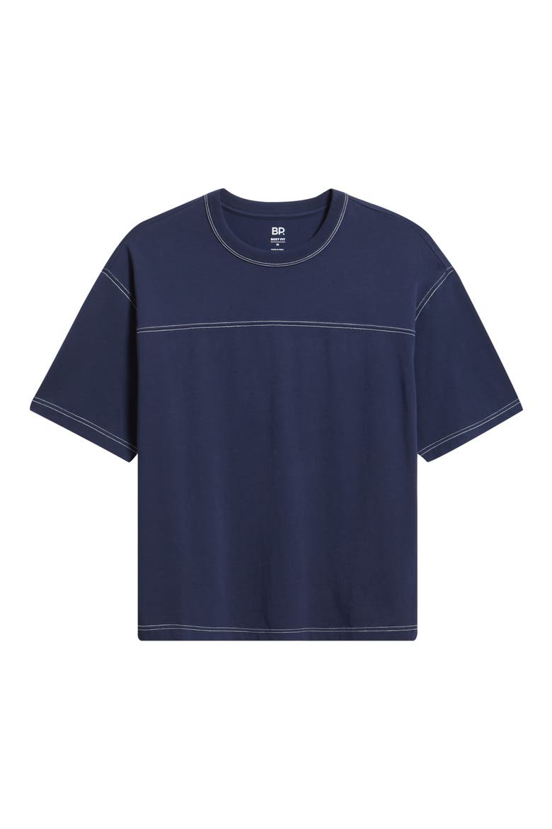 Contrast Coverstitch Cotton Jersey T-Shirt, Alternate, color, NAVY IRIS
