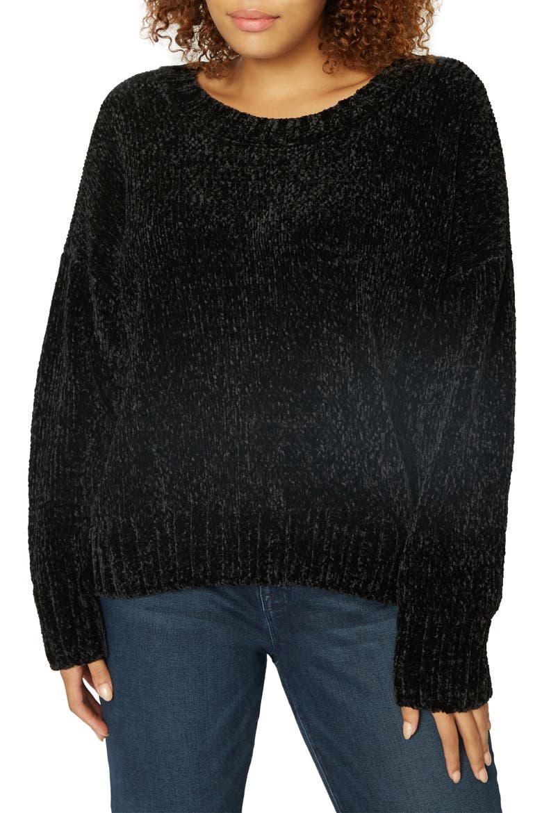 Chenille Crewneck Sweater, Main, color, BLACK