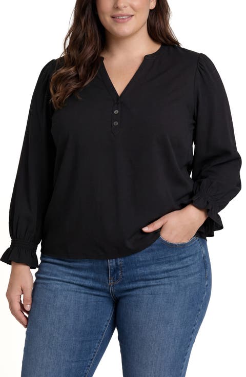 Mixed Media Three-Quarter Sleeve Top