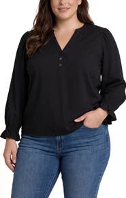 Liverpool Los Angeles Mixed Media Three-Quarter Sleeve Top