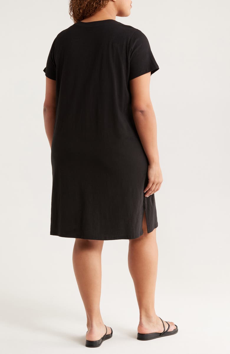 Eileen Fisher V-Neck Organic Cotton T-Shirt Dress, Alternate, color, Black