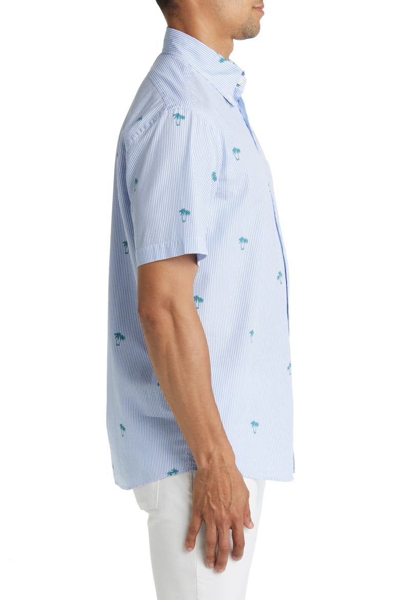 Palm Seersucker Short Sleeve Button-Down Shirt, Alternate, color, BLUE STRIPE PALM