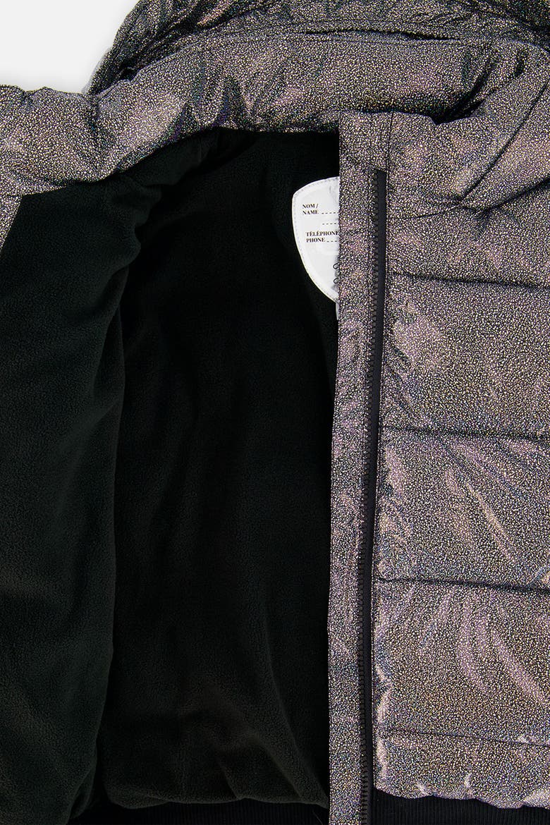 Glitter Fleece Lined Removable Faux Fur Winter Puffy Jacket, Alternate, color, Black Glitter