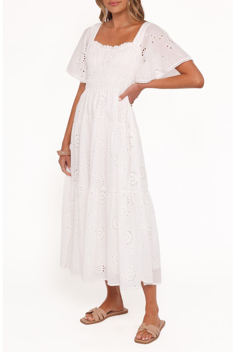 Tierney Eyelet Embroidered Midi Dress, Alternate, color, WHITE