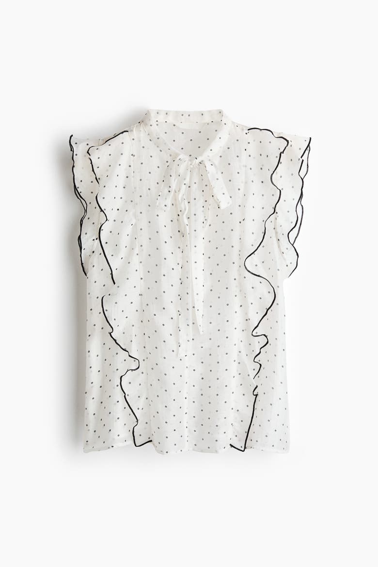 Flounced Scarf-collar Blouse, Main, color, Cream/polka dot